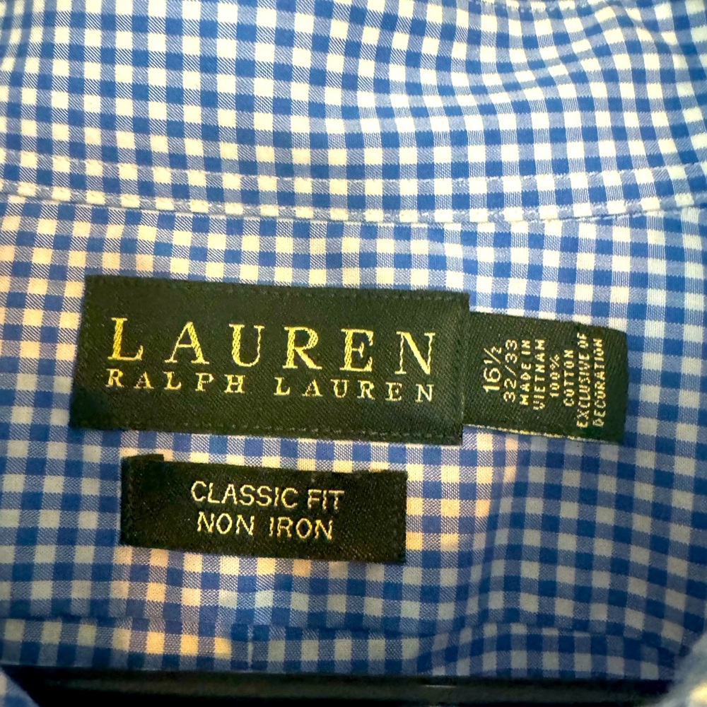 Ralph Lauren long sleeve dress shirt 16.5 32/33 blue checker pattern